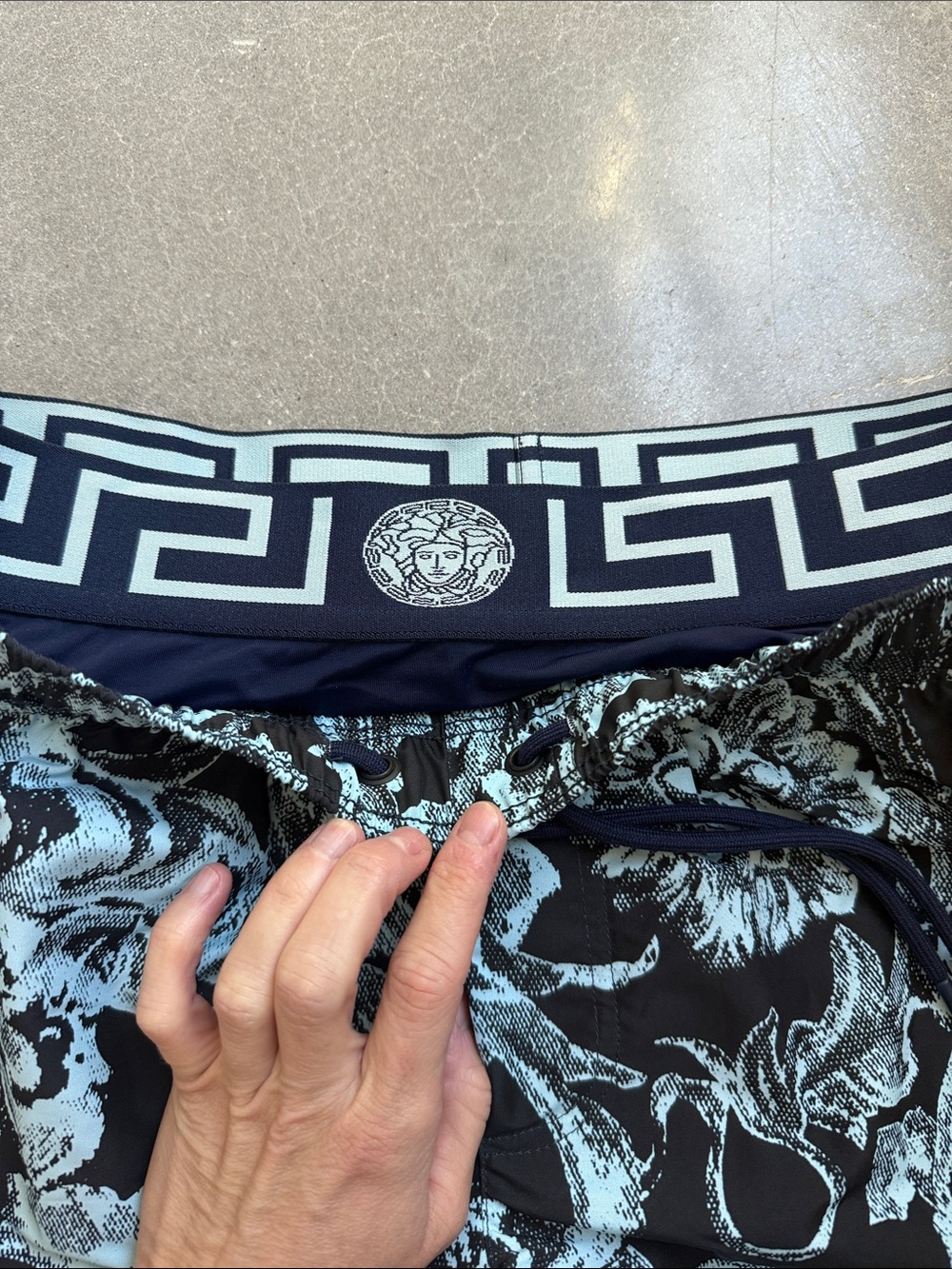 Versace Men’s Black & Light Blue Baroque Print Swim Shorts - Picture 2 of 4